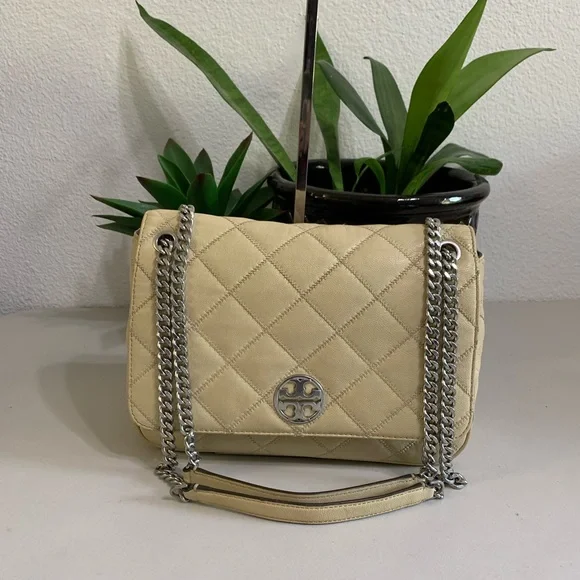 Tory Burch Cream Quilted Chain Bag - Picture 1 of 12